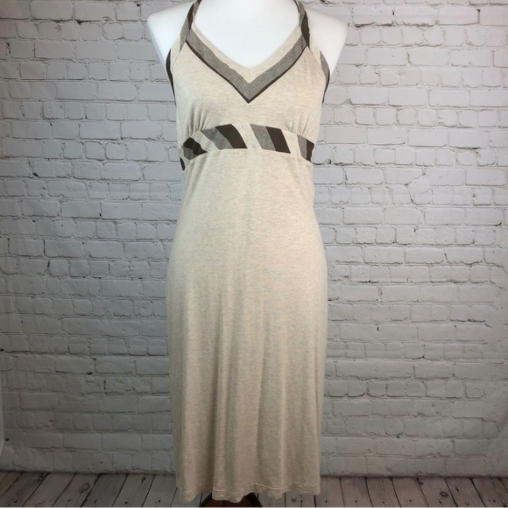 Pegah Halter Midi Dress, EUC Large, Browns/Cream